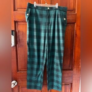 Christmas Green Plaid Pants XL Tartan Holiday Pants, Stretch Waist, Straight Leg